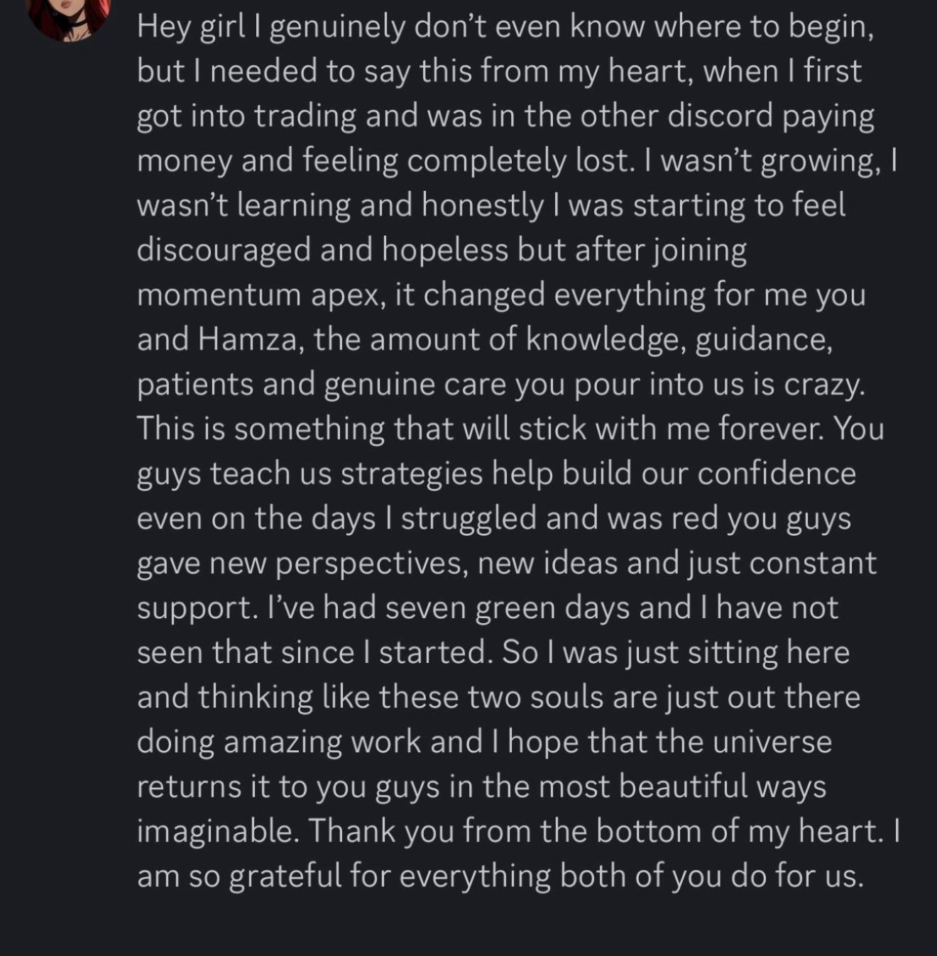 7 consecutive green days -- heartfelt message